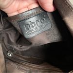 ABRO suede leather abstract print saddle bag, brown and tan, adjustable strap Photo 1