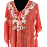 Debbie Katz South Beach Mystic Kaftan Sheer Embroidered Cover Up Orange Small NW Red Photo 2