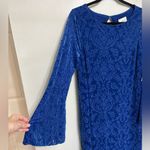 ECI NWT New York Blue Velvet Bell Sleeve Mini Dress - Size M Photo 8