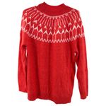 Talbots  coral red  mock neck wool blend sweater fair isle thick warm winter L Photo 1