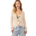 Free People Game On Button Front Cardigan in White Swan Photo 5