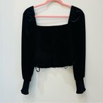 Gianni Bini  Velvet Square Neck Smocked Balloon Sleeve Blouse  Black Sz m… Photo 1