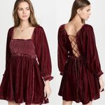 Free People  Dainty Renaissance Daphne Velvet Mini Dress Burgundy Brown Large Photo 2