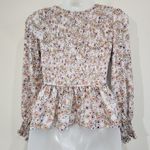 Japna Floral Spring Sunflower Print Pastel Pink Ruched Smocked Blouse Top Size S Photo 2