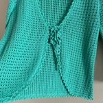 Vintage 90’s y2k turquoise crochet knit tie front cardigan sweater Green Photo 4