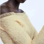 ZARA NWT light yellow off shoulder long sleeve textured mesh ruffle trim top Photo 5