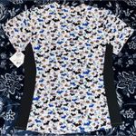 NWT! Divine Stretch Halloween Bats & Candy Corn Graphic Print Scrub Top 19” P2P Black Photo 1