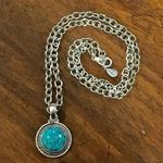 Sterling Silver BARSE Turquoise  Link Necklace With Rope Accent Around Pendant Photo 4