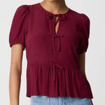 J.Crew NWT Short Puff Sleeve Burgandy Bow Front Blouse Size 12 Photo 0