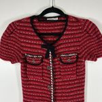 Self Portrait Melange Knit Bow Rhinestone Button Red Tweed Mini Dress Medium 6/8 Photo 1