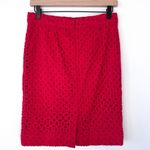 J.Crew The Pencil Skirt Size 4 Red Eyelet 100% Cotton Cotton Lined Embroidered Photo 2