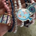 Beaded stretchy charm bracelets travel vacation themed pink blue white floral Photo 4