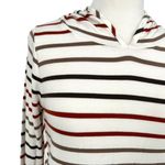 Market & Spruce Striped Hooded Long Sleeve Top Ivory Red Brown Size Medium NWT Photo 2