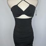 Olivaceous Black Bodycon Ruched Halter Cutout Short Mini Dress Small NWOT LBD Photo 0