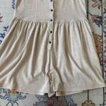 Lush Clothing Lush Tan Button Up Flowy Soft Cover up Romper with Pockets Size Small Oversized Photo 2