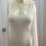 SKIMS Size XL Jelly Sheer Long Sleeve Bodysuit Top Scoop Neck Marble White NWT Photo 0