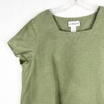 Peck & Peck Peck Peck Medium Top Green Linen Square Neck Cap Short Sleeve Solid Tee 327 Photo 1