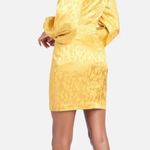Bebe Balloon Sleeve Jacquard Dress Spectra Yellow Leopard V-Neck Party Size 6 Photo 2