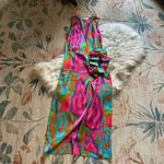 NEVER FULLY DRESSED Sleeveless Wrap Midi Dress In Abstract Print Blue Photo 3