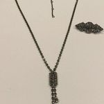 J.Crew Set Of Signed  Brass Tone / Rhinestone Costume Necklace And Brooch Pin Photo 0