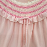 Vintage JCPenney Pink Long Nightgown Smocked Neckline Bow Soft Nylon 80s Medium Photo 3