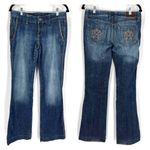 EXPRESS VTG  Women's Low Rise‎ Stella Bootleg Jeans Blue Denim Embroidered Size 6 Photo 1
