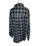 CHYRII Womens Oversized Flannel Button Down Long Sleeve Plaid Shirt Top XL Black Photo 4
