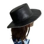 None Black Leather Hat Silver Laced Edge Outback Southwestern Photo 6