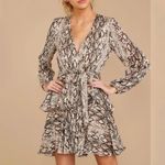 Y2K Snake Print Plunge Neckline Gray Animal Pattern Mini Dress Size Medium Tan Photo 1