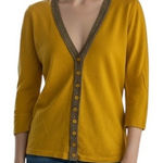 The Limited  Mustard Yellow 3/4 Sleeve V Neck Beaded Trim Cardigan XS Photo 0