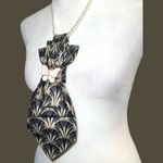 “Dainty Dapper” dark brown and Gold Tie Necklace with butterfly brooch Black Photo 3
