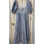 Love Tomas Emerson Fry Dress Striped Blue White Puff Sleeve Midi ML NWT Size L Photo 1