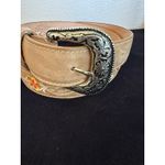 Women's Leather Western Belt Innovation Mexico Embroidered Floral Size 44 NWOT Tan Photo 2