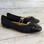 J.Crew NEW  Sz 7.5 Tina Cap Toe Denim Ballet Flat Shoes Blue Black Bow CG119 Photo 2