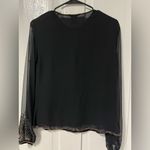 100 % Silk embroidered beaded Feather black long sleeve blouse size Photo 2