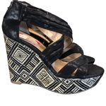 Nine & Co. Black patterned straw‎ wedge sandals womens size 7 Photo 0