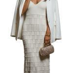 ZARA  Boho-Chic Ivory Crochet Midi Dress – V-Neck & Spaghetti Straps Size Large Photo 0