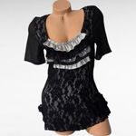 BKE Boutique Lace Top L BlackRuffle Short Sleeve Blouse Party Elegant Large Photo 1