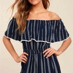 Lulus See Ya There Navy Blue Print Off-the-Shoulder Romper Women's Size XL Photo 0