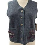 Woolrich NWT 100% Lambs Wool Charcoal Vest Bear & Deer Applique Women Sz M Photo 1