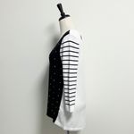 White House | Black Market Stripe 3/4 Sleeve Faux Pearls Sliding Seams Top *DEFECT Photo 3