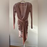 House Of CB Velvet Long Sleeve Dress in Dusty Rose Plunging Neckline Mini - XS Photo 1