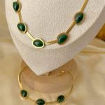 18K Gold Plated green Emerald Necklace SET Stainless Steel womens jewelry green Photo 2