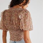 Free People Beatrice Floral Print Brown Lace Up Puff Sleeve Blouse Top Size S Photo 5