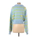 ZARA Blue Yellow Stripe Floral Embroidered Knit Polo Sweater - S Photo 1