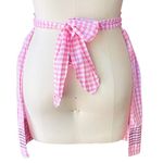 Vintage Pink & White Gingham Embroidered Kitchen Half Apron with Pockets Photo 1