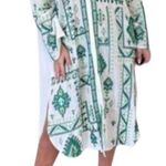 ZARA  Womens Lg White Green Embroidered Tunic Collared Shirt Dress Boho Cover Up Photo 0