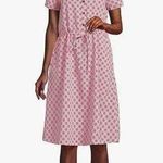 Lands' End Pink Wood Lily Medallion Tile Short Sleeve Button Front Mini Dress L Photo 0