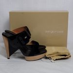 Sergio Rossi  Suede Leather Buckle Wood Platform Cone Heels Slides Sandals Sz 37 Photo 2