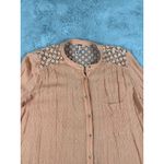 Free People  Women's Medium Peach‎ Crochet Trim Long Sleeve Button Down Top Photo 13